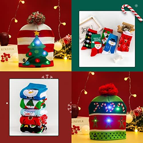 Echolife, 4 Опаковки Led Коледно Шапки, с Чорапи за Новостите, Светещо Коледно Вязаная Шапчица-Бини, Вечерни Сувенири за Мъже, Жени, Юноши