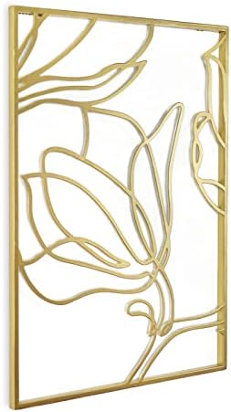 Putuo Декор, 3 предмет, Метален Стенен Декор с Позлатени Цветя, Абстрактни Цветя Козметична Линия Splice, Минималистичная