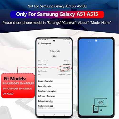 OLED екран за Samsung Galaxy A51 2019 Смяна на екрана за Samsung A51 A515U A515A SM-A515F/DS, SM-A515U LCD дисплей, Дигитайзер в събирането на Екрана Тъчпад с датчик за пръстови отпечатъци
