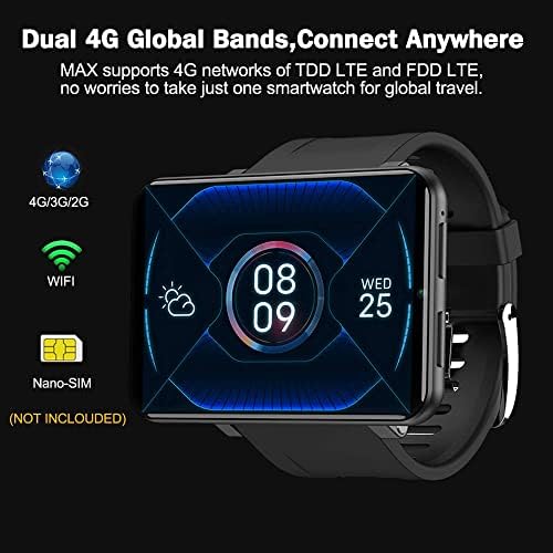 Умен часовник KOSPET MAX Android GPS с поддръжка на 4G LTE и 2,86-инчов сензорен екран с корпус от неръждаема стомана и функция за отключване на лице, черни