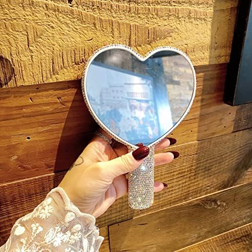 KESIMO Искрящ Кристал във формата На Сърце Ръчно Огледало във формата На Сърце Козметично Ръчно Огледало с Дръжка Сладко
