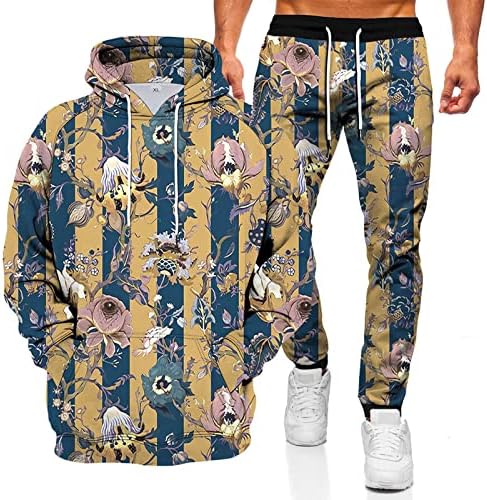 Мъжки спортни дрехи YMNNAQE от 2 теми с 3D Цветен принтом, Пуловер с качулка + Панталони, Комплект