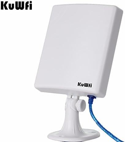 KuWFi Външен Мрежов Адаптер Wi-Fi на далечни разстояния, Антена с висок коефициент на усилване на 14dBi, кабел