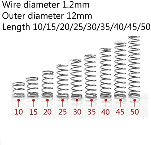 10шт микро пружина спирала компресия от неръждаема стомана 304 A2 диаметър малко 1,2 мм външен диаметър 12 мм и дължина от 10 до 50 мм (размер: 30 мм)