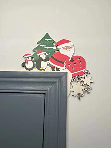 Украсата на Коледното рамката на Вратата OUHOE, Украшение на Врата Рам, Украса на Ъгъла на Дървена Дограма Коледно Рамката на Вратата на Дядо Коледа (C)