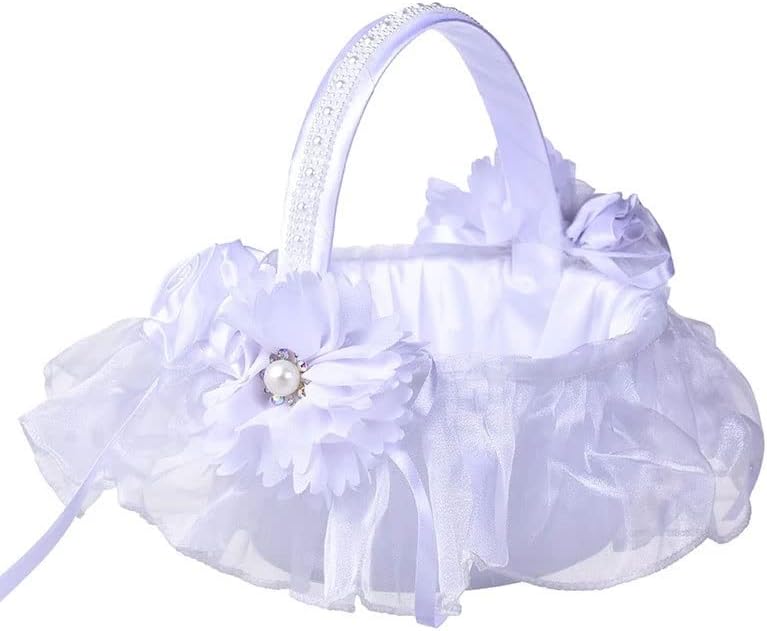 Сватбена лейси кошница с цветя XJJZS, бяла цвети за младоженци, разбрызгивает цветя, малка кошница цветя, сватбени аксесоари
