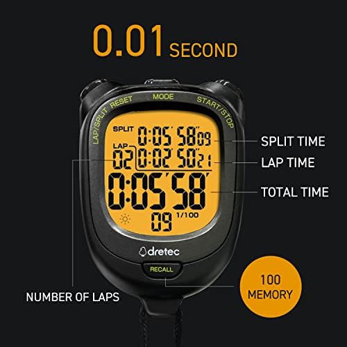 Dretec - Дигитален Спортен часовник/Таймер за обратно отброяване и е разделен на Кръг с часовник с аларма-календар, водоустойчив IPX7, много Голям LCD дисплей за обучение ?
