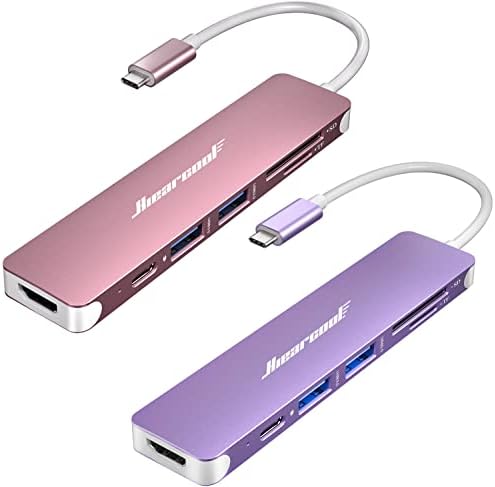 USB Адаптер C Hiearcool 7В1, хъб USB C-(Розово-златно и лилаво)