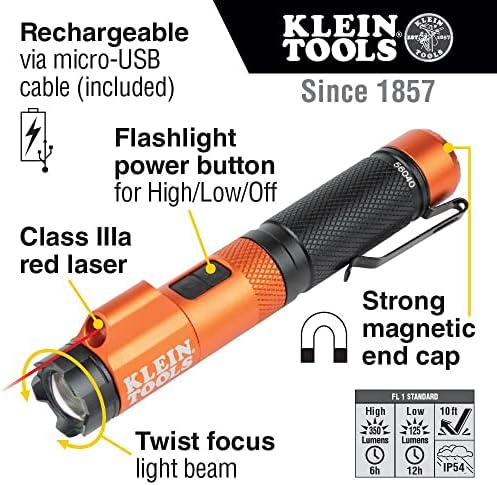Klein Tools 56040 Led Акумулаторна фенерче, 350 Лумена и 32308 Многоразрядная Къса Отвертка, Удароустойчив Регулируем