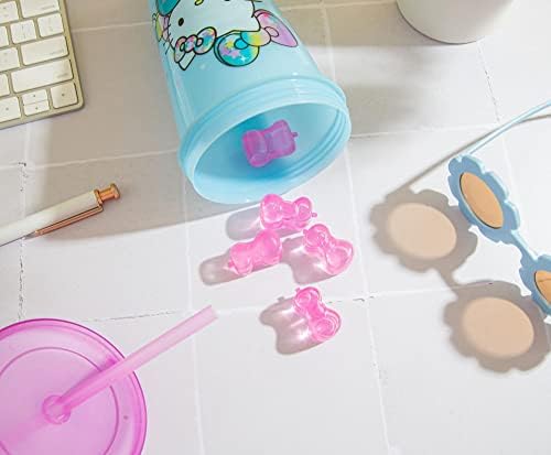 Пластмасов пътен чаша Sanrio Hello Kitty Starshine, което променя цвета си | Включва получите многократна сламка, герметичную капака, Фалшиви кубчета лед | Побира 24 грама