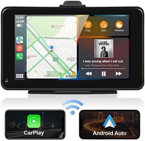 Podofo Безжична Автомобилна Стерео система на Apple CarPlay, 7-Инчов Преносим Автомобилното радио с тъчскрийн, Bluetooth, Android Auto, FM трансмитер, Гласово Управление, Огледална връз