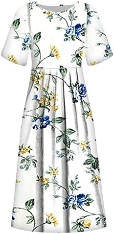 Летни рокли Fragarn за тийнейджъри, Женски Лятото Ежедневното Модно Рокля с Къс ръкав и кръгло деколте и джоб с принтом 2022