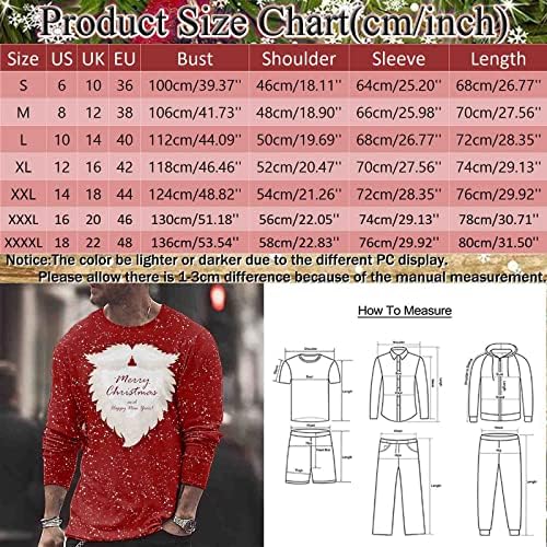 ZDDO, Коледни тениски с дълъг ръкав за мъже, коледни Тениски с 3D графичен принтом Дядо Коледа, тениски с кръгло