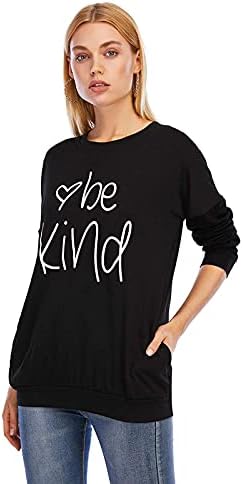 MK Shop Limited Дамски Hoody с принтом Be Kind, Пуловер с Вдъхновяващи Букви, Ежедневни Тениска