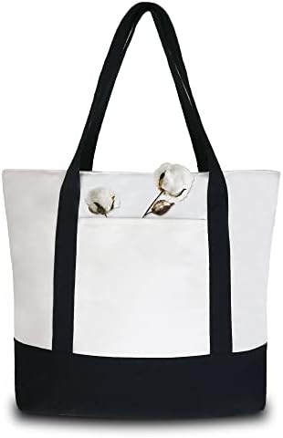 BeeGreen Черни 12 унции Холщовые чанти-тоут за жени, Големи Чанти за коледни подаръци с Цип, Холщовая чанта с дръжки,