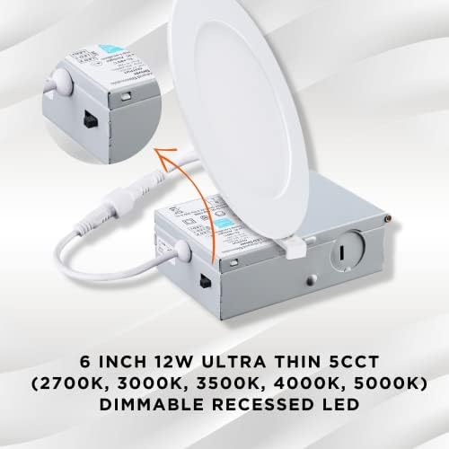 Лампа SleekLighting 6 Инча 12 W ултра-5CT с възможност за дооснащения плосък панел с разпределителната кутия – тънък-вградени