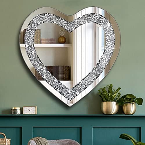 DMDFIRST Кристалното Раздавленное сребърно огледало във формата на сърце с Диаманти за Декорация на стените 20x20x1 инча,