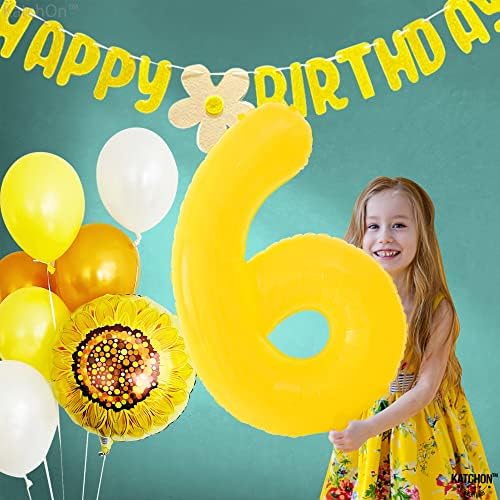 Катчон, Жълт балон с номер 6 - Огромен, 40 инча | балон с номер 6, Украса на 6-тия рожден ден за момичета | балони с номер