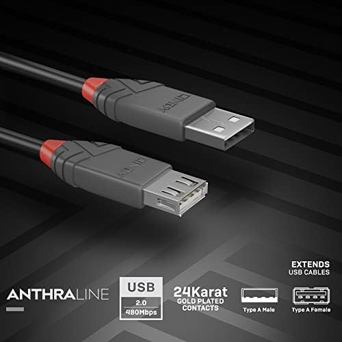 Удлинительный кабел Lindy 36702 USB 2.0 Type A, Anthra Line - Черен, 1 м, За лаптоп