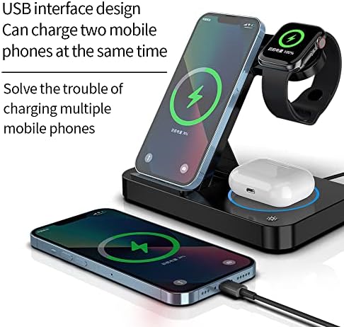 Безжична зарядно устройство 4 в 1 със Синя подсветка за iPhone, ipod док-станция за бързо зарядно устройство със