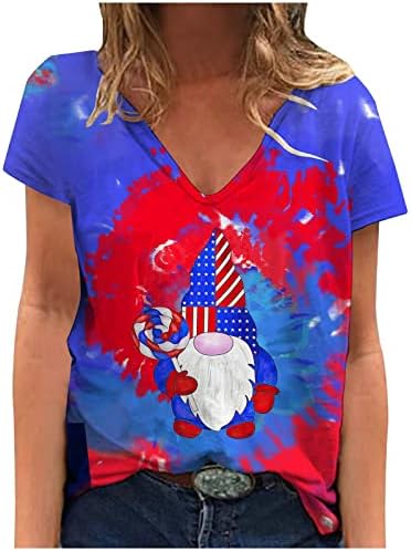 На 4 юли Върховете на Дамски Тениски с Американския Флаг, Тениска с Къс ръкав и V-образно деколте, Патриотични Тениски,