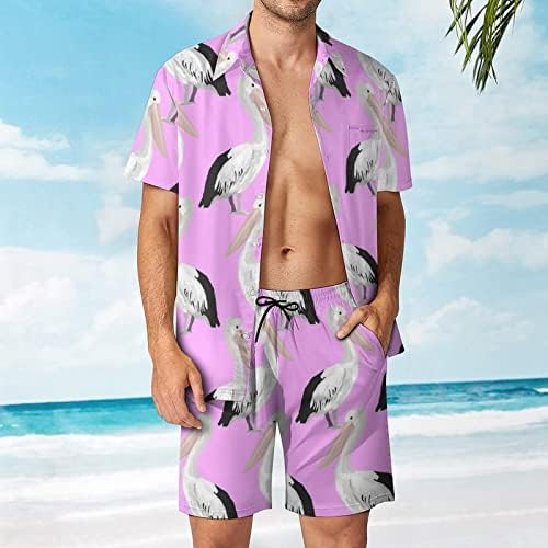 Мъжки Хавайски Ризи и панталони с копчета с къс ръкав и шарките на Пеликан, Лятна Плажно Облекло, Спортно облекло Свободно намаляване на