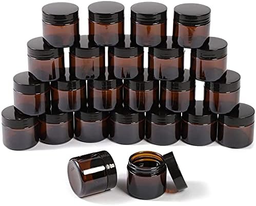 Juvale Кръгли стъклени буркани кехлибарен цвят, с капак за козметика (2 унция, 24 опаковки)