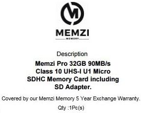 MEMZI PRO 32 GB 90 MB/s. Карта памет Micro SDHC клас 10 с адаптер за SD и USB баркод за мобилни телефони Alcatel 1, 1C, 1X, 3, 3C, 3Л, 3V, 3X, 5, 5V, 7, U3, U5, A2 XL, A3, A3 XL, A7, A7 XL, A30, A30 Plus