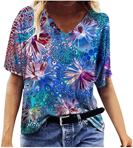 Негабаритная Тениска с Флорални Принтом за Жени, Модни Лятна Блуза, Тениска с Къс Ръкав, Ежедневни Свободни Топове Размер