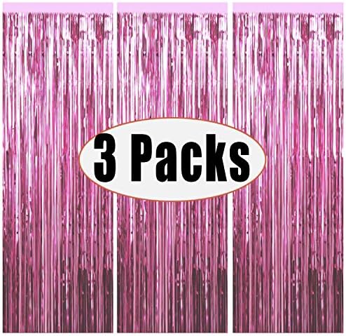 3 Опаковки 3,2 ft x 6,6 фута Светло Розова Метална Мишуры, Пердета с Ресни от Фолио, Подпори за Фотобудки за Рожден