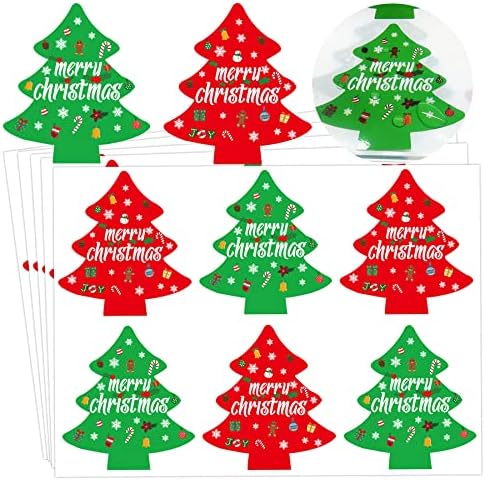Коледни Елементи, Стикери с Печат във формата на Дърво, 2,3 X 2.5 инча, Забавни Коледни Подаръци Етикети, Етикети за Торбички,