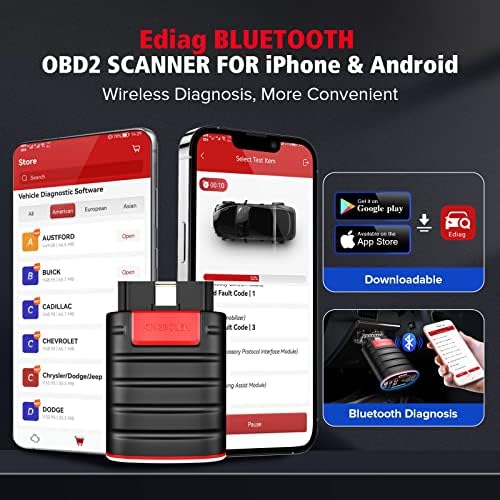 KINGBOLEN Ediag Скенер Obd2 за всички системи, Bluetooth, Двупосочен диагностичен инструмент OBDII с кодиране