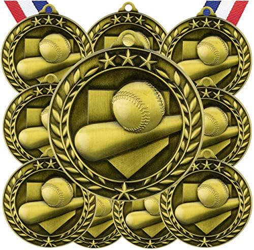 10 X Златни Медала за бейзбол и Софтбол Trophy Награда с Шийните панделки WAMG-901