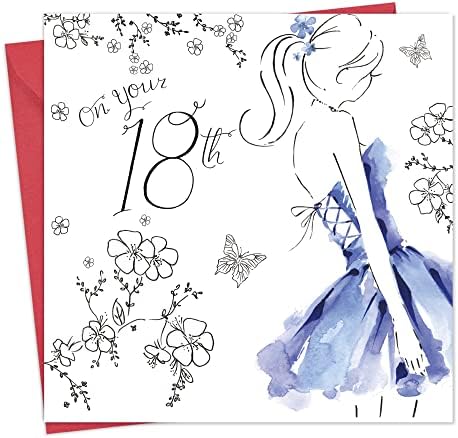 Пощенска картичка TWIZLER на 18–ия рожден ден за момичета С покритие с кристали – Уникална Акварел – 18–Годишно
