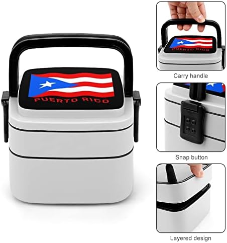 Кутия за Bento с Флага Пуерто-Рико, Двуслойни Универсален Штабелируемый Контейнер за Обяд с Лъжица за Пикник, Работа и