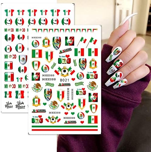 Стикери за нокти Foweso Мексикански Флаг Етикети за Дизайн на ноктите 16 септември Стикери За нокти 3D Самоклеящийся Дизайн