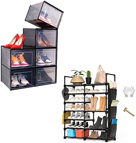 Органайзер за обувки Ohuhu, Сверхбольшое Склад За обувки, Тежки 6 Опаковъчни Кутии За обувки От Прозрачна Пластмаса, Штабелируемые