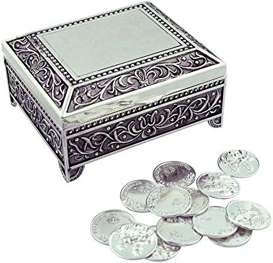 Подаръчен комплект Arras De Boda | Идва с монети | 9 стилове | Сватбени Метални Кутии за Испанската церемония (Правоъгълна форма с лилии)