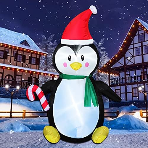 Надуваеми коледна украса Poptrend 5-крак Надуваем Penguin– Надуваеми играчки за Коледната двор с ярки led коледни