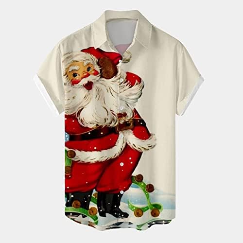 XXBR Коледа Риза с къс ръкав за мъже, Върхове с Принтом Дядо Коледа на Копчета и отложным яка, Риза за домашно
