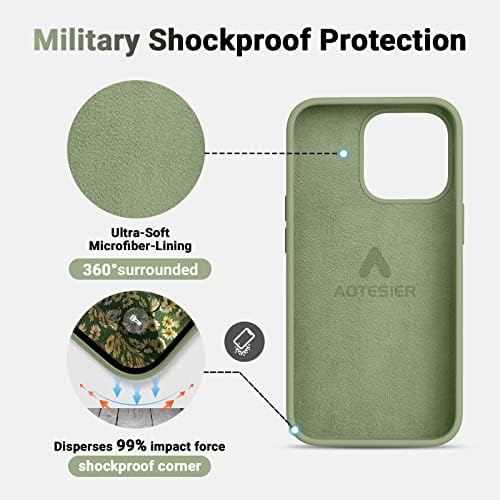 Мек силиконов калъф AOTESIER за iPhone 13 Pro Max, [Военна противоударная защита], Гъвкав калъф-броня с подплата от микрофибър