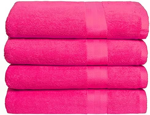 Комплект хавлиени кърпи от бутик Premium Cotton от 4 опаковки - чист памук - 4 Хавлиени кърпи 27x54 - Идеална за ежедневна употреба - Сверхмягкие и добре абсорбиращи - Ярко-розо?