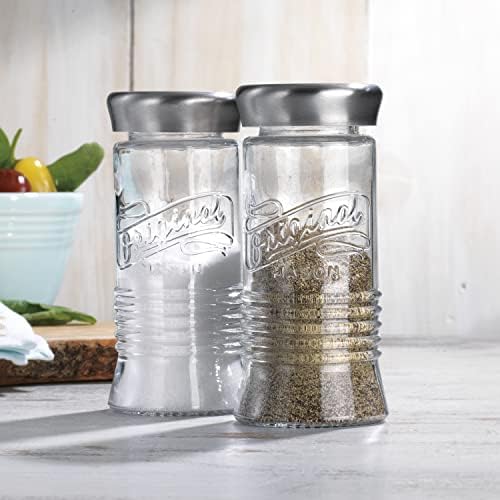 Шейкър за сол и пипер MosJos Mason Jar - набор от стъклени дозаторов за подправки в селски стил с метални капаци. Стари буркани-зидари
