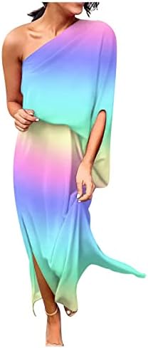 Женствена рокля в Ретро стил, Женското Сексуално Свободно Ежедневна Рокля с Цепка на Едното рамо и с Къс Ръкав в Цветенце