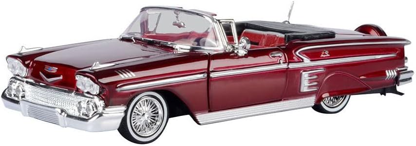 1958 Chevy Impala Кабриолет Lowrider Тъмно-Червен Металик с Червено салон Get Low Series 1/24 Монолитен под натиска на модел
