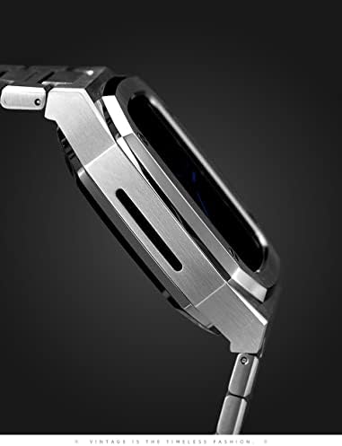 Каишка от неръждаема стомана CNHKAU, гумена каишка и калъф за Apple Watch серия 45 мм 44 мм 41 мм, за изменение на iWatch