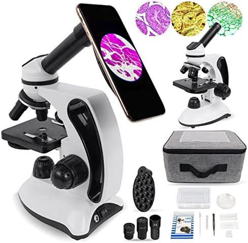Микроскоп 40x-2000x за деца, студенти и възрастни, с метален корпус, dual led, държач за телефон, чанта за пренасяне.