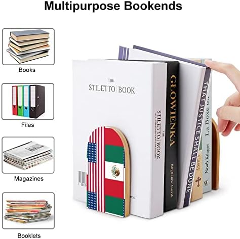 Стойка за книги с Мексиканския Флаг на САЩ Декоративен Принт Дървени Поставки за книги и за рафтове Опаковка от 1 чифт