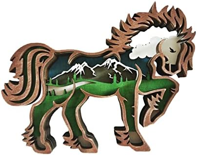 Дървени Орнаменти във формата на животни, Резбовани Дървени Животни, Кухи Многослойни Горски сцени, Коледен Реквизит,
