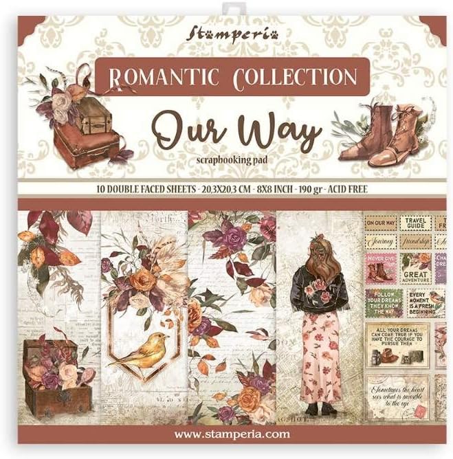 Stamperia Romantic Collection - Хартиена опаковка Our Way 8х8 (10 листа в опаковка), SBBS64, Боядисана
